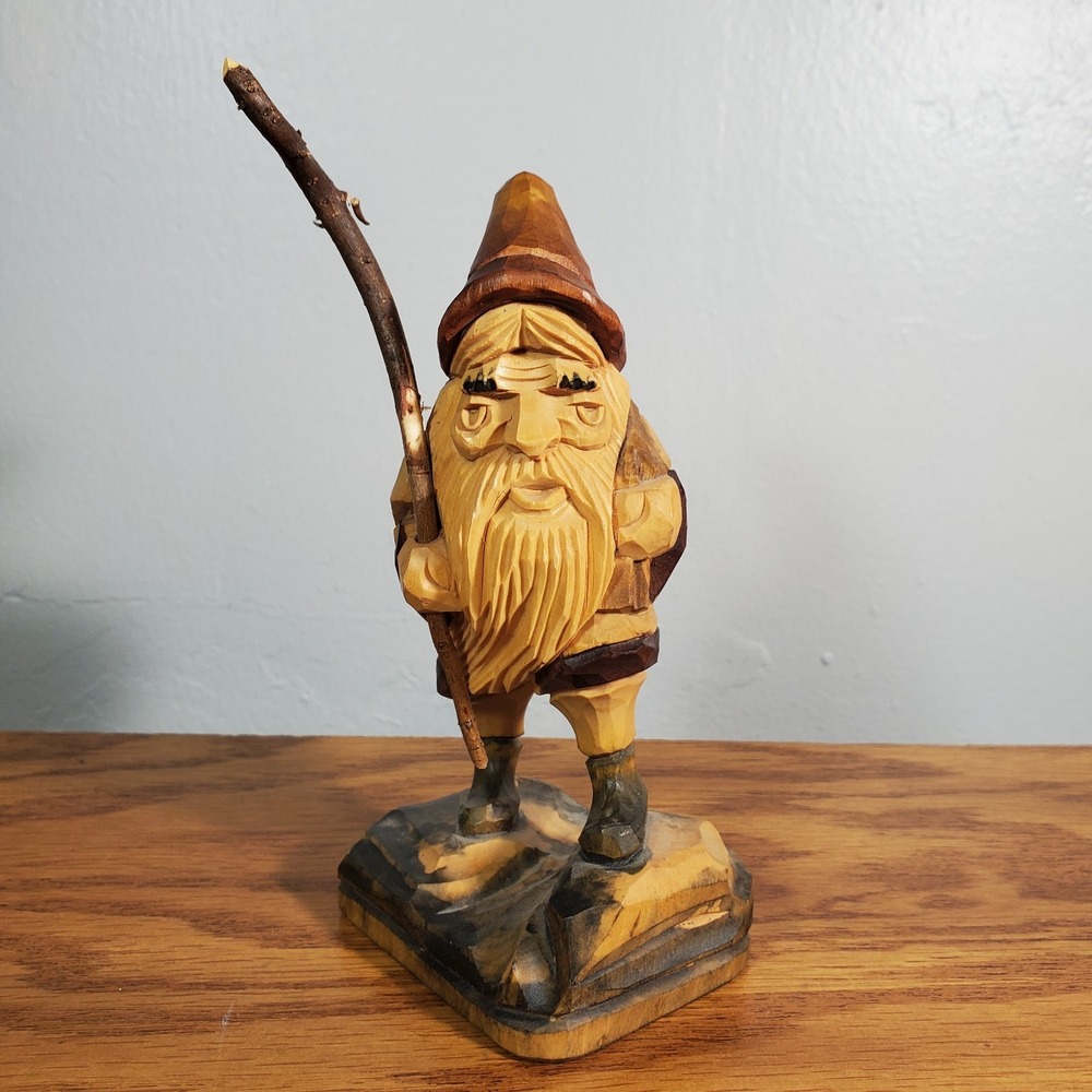 German Carved Folk Art Wooden Gnome Mountain Man Wood Spirit Handarbeit Figurine